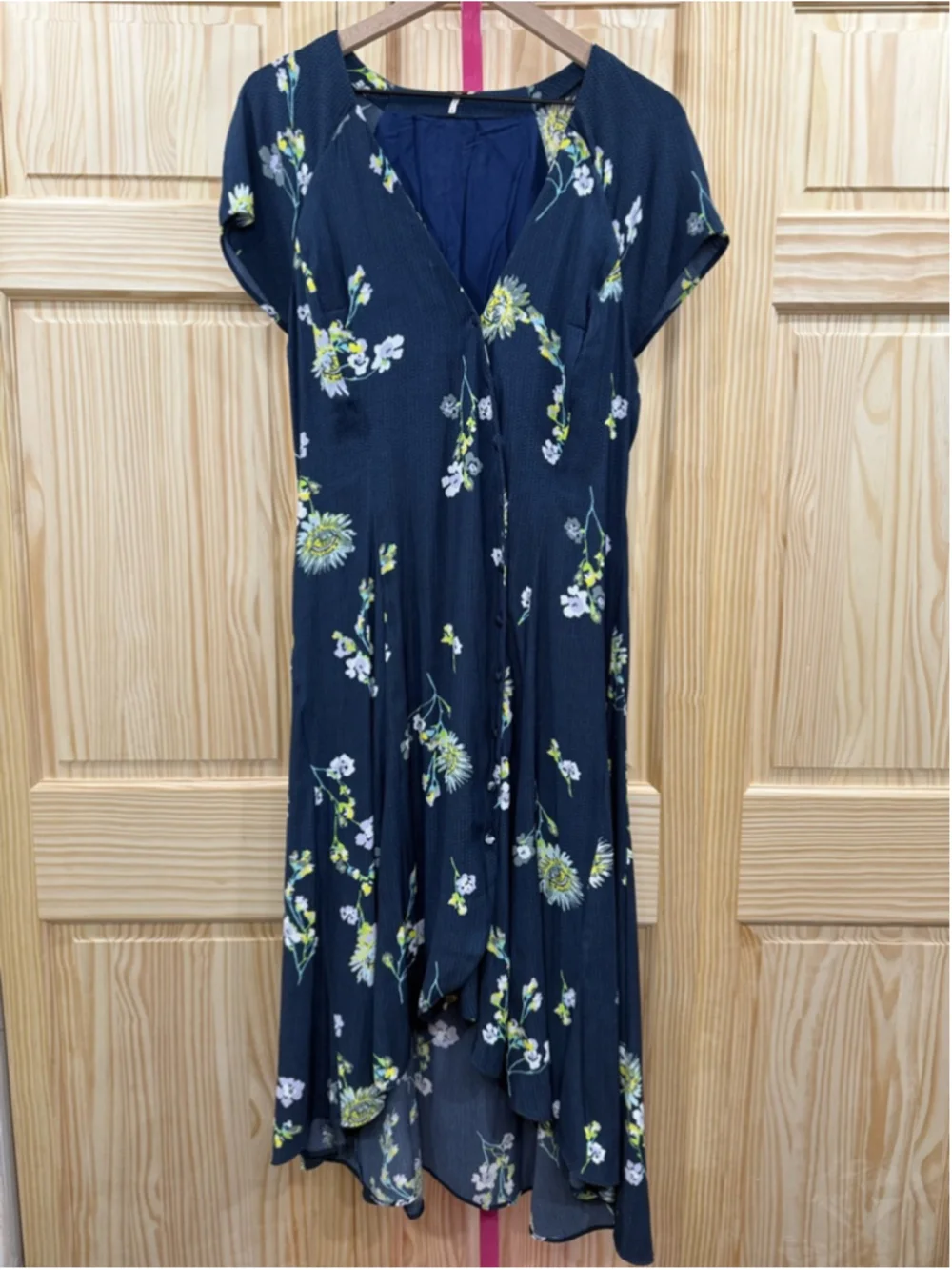 Free People Lost In You Floral High Low Midi Dress Navy Boho Large